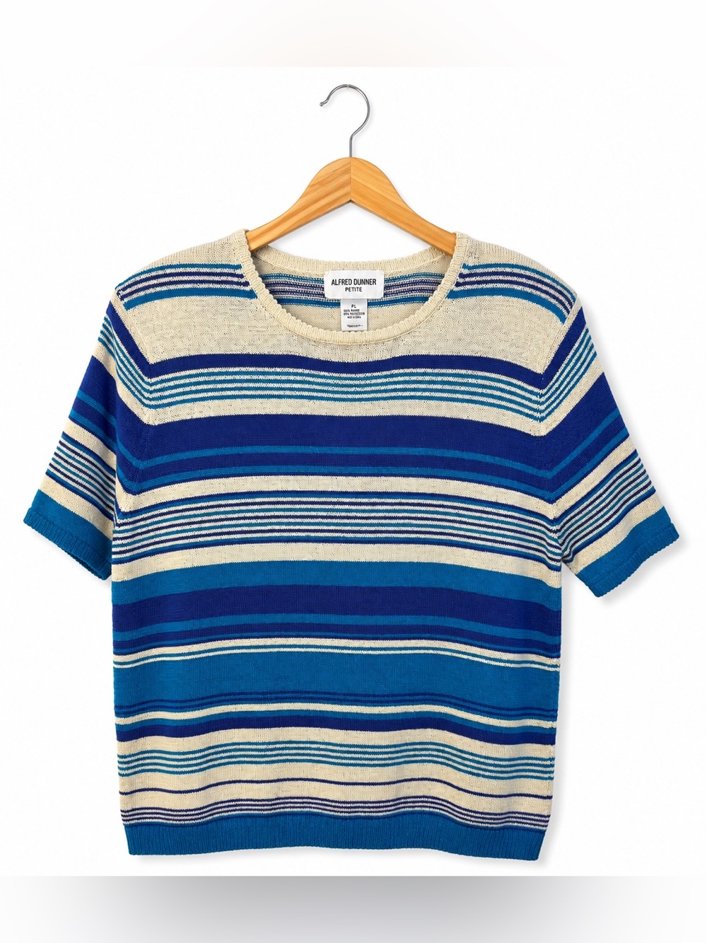 Alfred Dunner Blue & Cream Striped Short Sleeve Knit Top PL Coastal Grandma